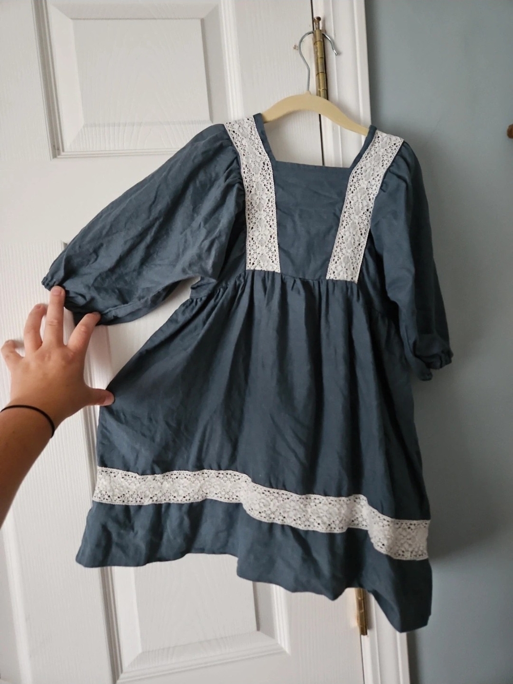 Kids Blue Lace-Trim Dress Linen C'era Una Volta